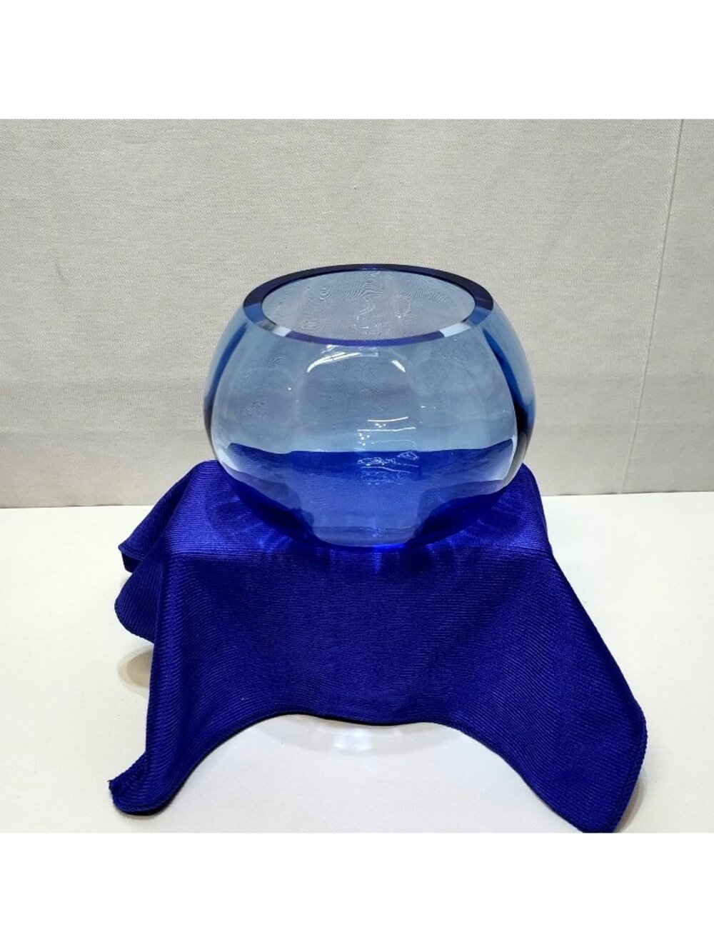 Tiffin Optic Copen Blue Art Glass Bowl Handcrafted Elegant Collectible Vintage